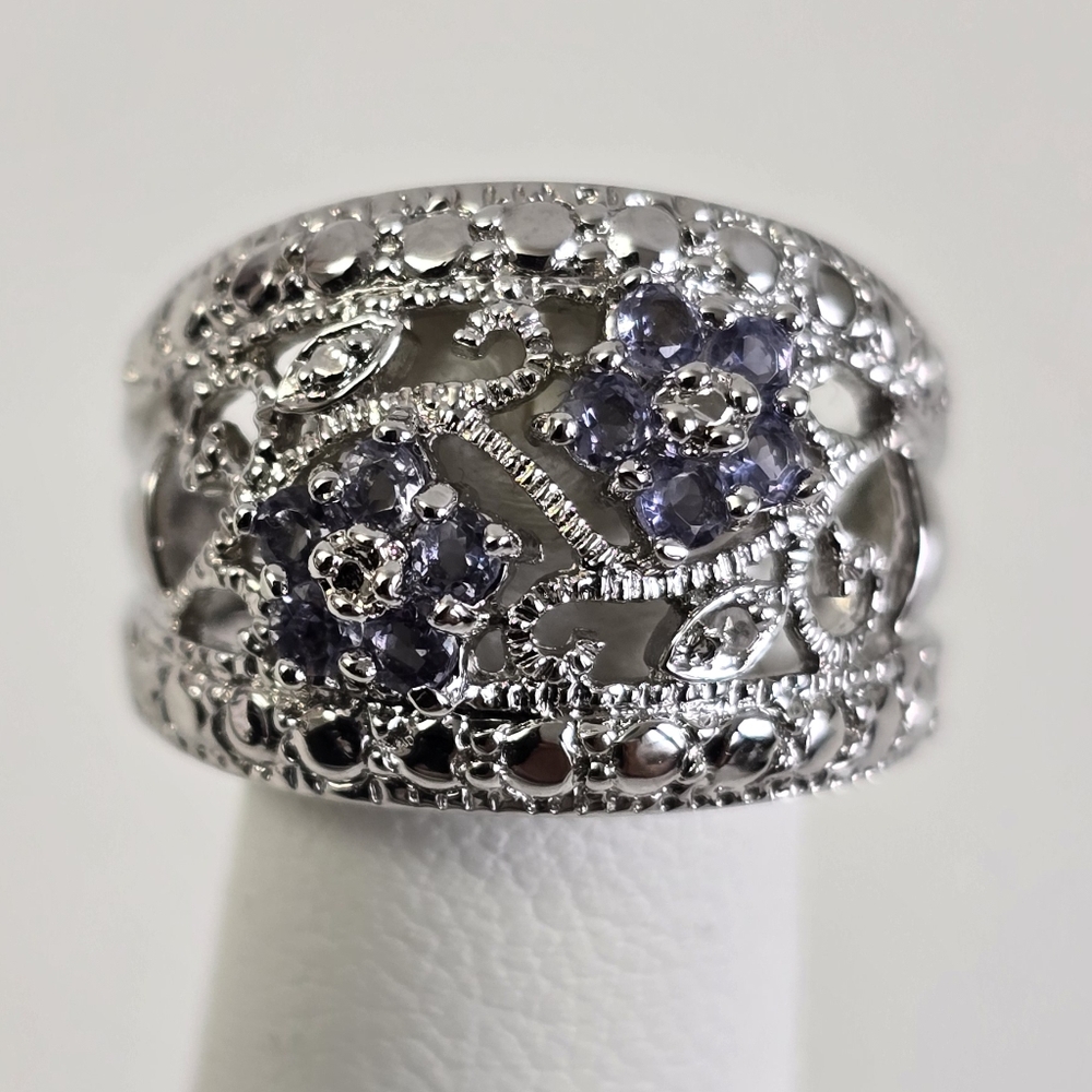 Regal Sterling Silver 925 Tanzanite Masterpiece - Intricate Filigree Design